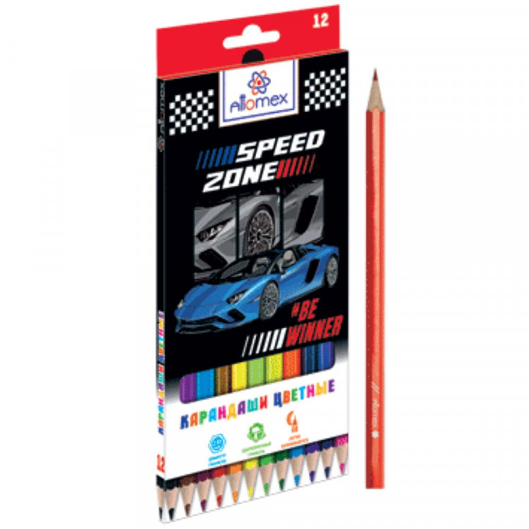 Карандаши цветные (Attomex) Speed Zone 12 цветов М 2,65мм шестигранные арт.5022424