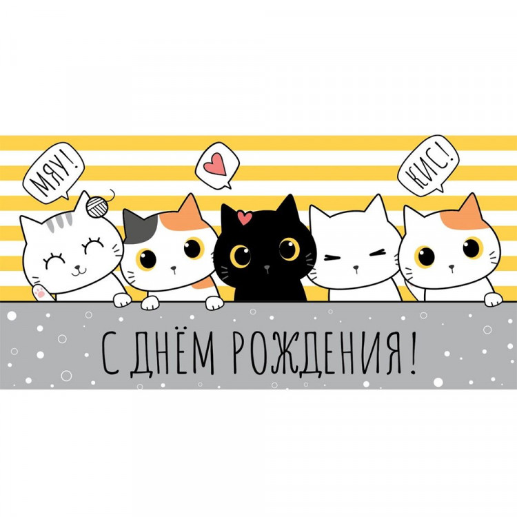 Открытка-конверт "С Днем Рождения!" котики арт.1-04-0447