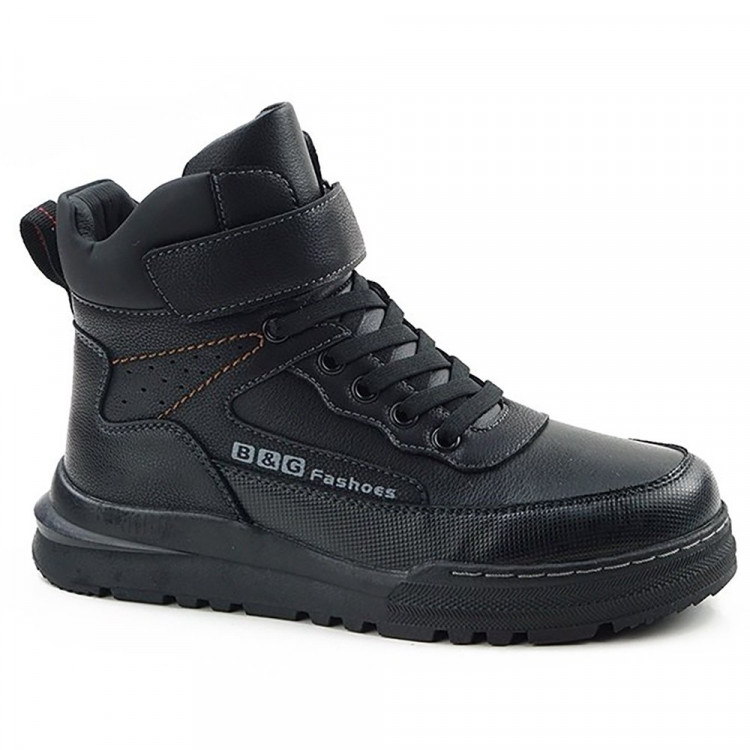 Ботинки для мальчика (B&G) черные верх-искусственная кожа подкладка -искуственный мех артикул dz-F371-7A