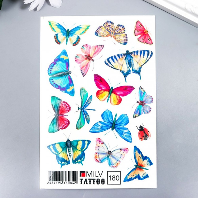 Татуировка на тело "Разноцветные бабочки" 10*15см арт.7904380
