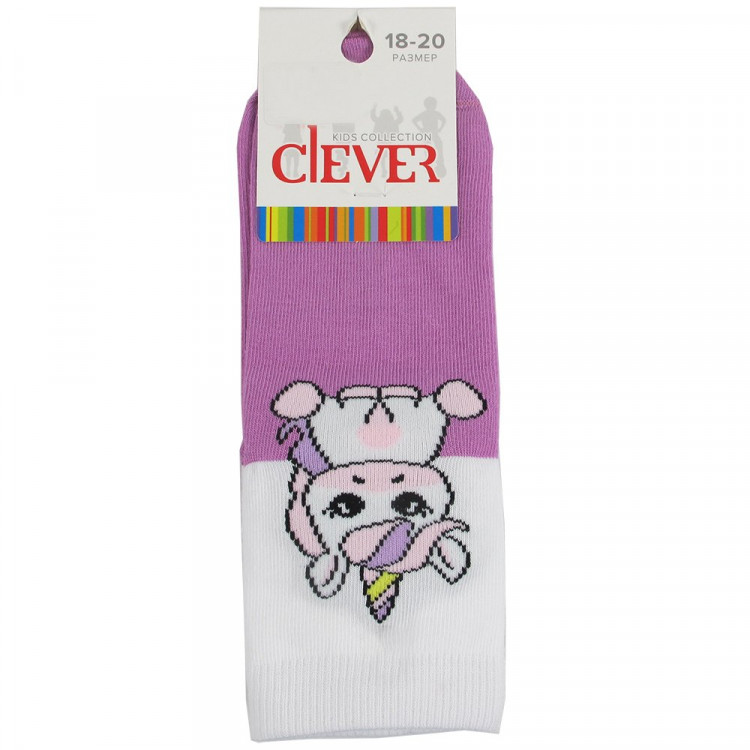 Носки детские для девочки арт.С4314 р.16-18 80% хлопок, 18% полиамид, 2% эластан цвет темно-розовый (Clever)