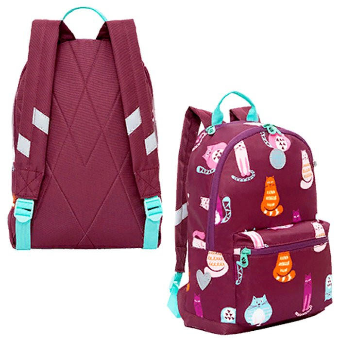 Рюкзак для девочки (Grizzly) арт.RO-272-11/1 котики фиолетовые 26х38х12 см