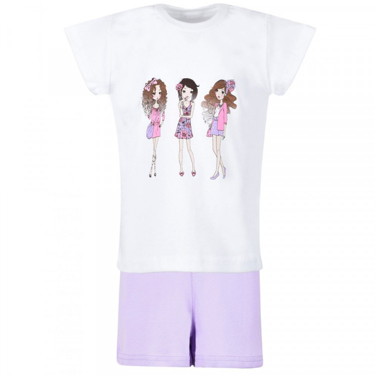 Пижама для девочки арт.М-1525 (футболка+шорты) размер 32/128-40/152 цвет белый/сиреневый