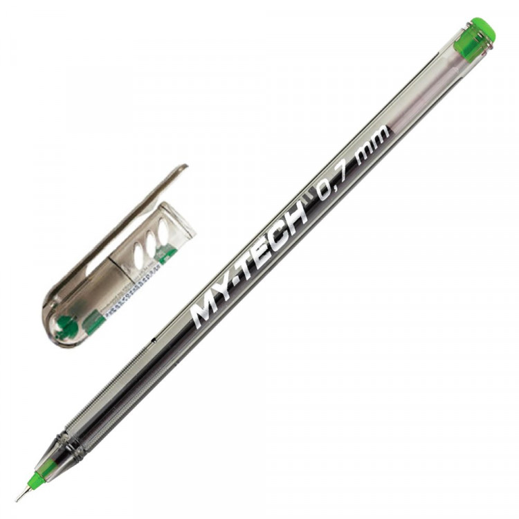 Ручка шариковая прозрачный корус (Pensan) MY-TECH зеленая/масло/игла 0,7мм арт. (Ст.25)
