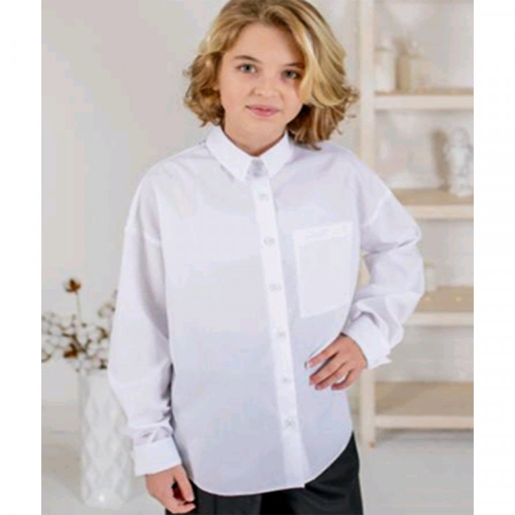 Блузка для девочки (Ажур) длинный рукав цвет белый арт.0090Д размерный ряд 30/128-36/146