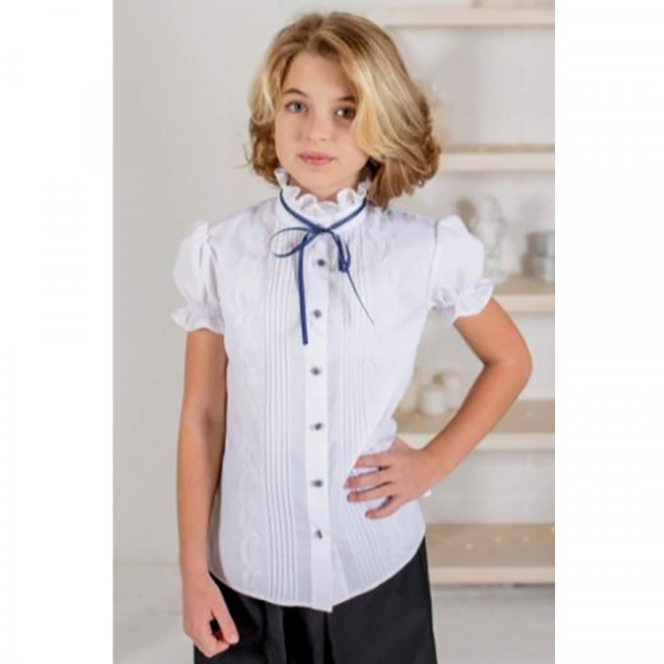 Блузка для девочки (Ажур) короткий рукав цвет белый арт.0092K размерный ряд 30/128-36/146