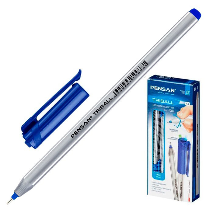Ручка шариковая не прозрачный корус (Pensan) TRIBALL синяя/масло/игла, 1,0мм, трехгранный корп арт.1003 (Ст.12)
