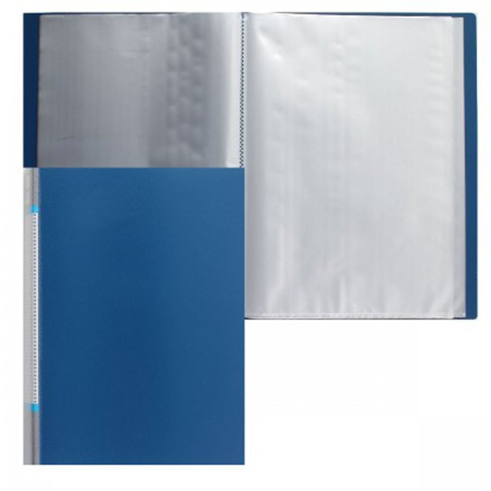 Папка 60 файлов 0,60мм пластиковая  deVente синяя с карманом арт.3105402