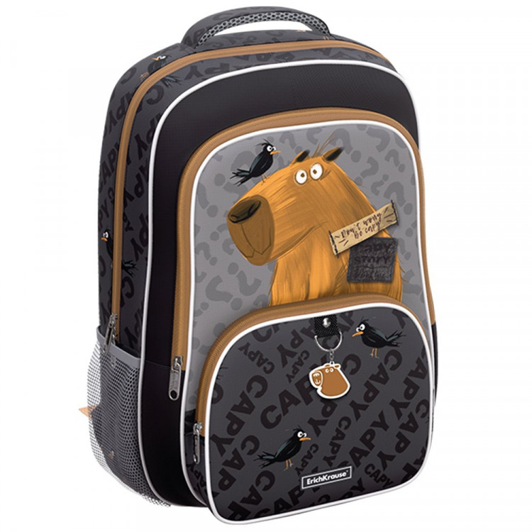 Рюкзак для девочки школьный (ErichKrause) ErgoLine Happy Capy серый 28x39x14 см арт.60115