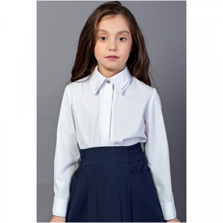Блузка для девочки (Топтышка) длинный рукав цвет белый арт.5258 размерный ряд 34/134-42/158
