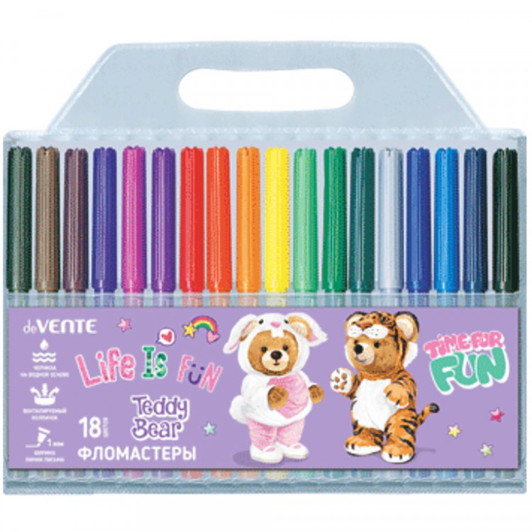 Фломастеры (deVENTE) Teddy Bear 18 цветов вентилируемый колпачок пластиковый блистер арт.5082420