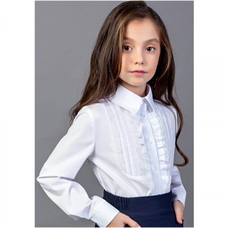 Блузка для девочки (Топтышка) длинный рукав цвет белый арт.5276 размерный ряд 32/128-40/152