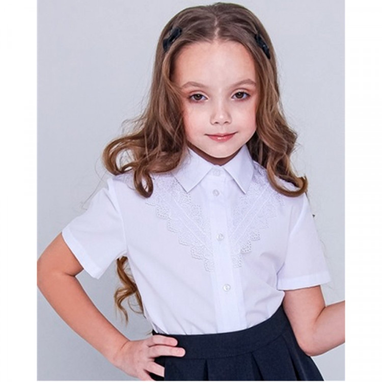 Блузка для девочки (Топтышка) короткий рукав цвет белый арт.5131 размерный ряд 32/128-40/152