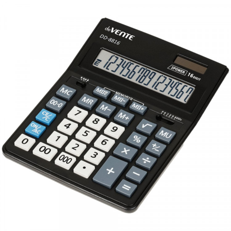 Калькулятор настольный 16 разрядный двойное питание  deVENTE 155x205x35 (DD-8816) черный (Ст.1)