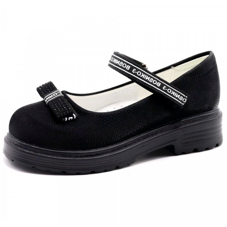 Туфли для девочки (Meitesi) черные верх-искусственная кожа  подкладка-искусственная кожа  артикул ldj-609-1