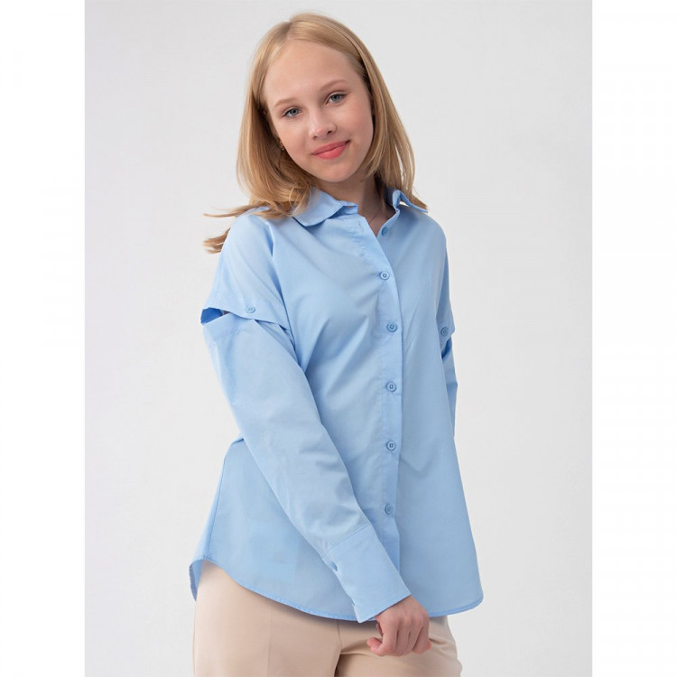 Блузка для девочки (MMD) длинный рукав цвет голубой арт.4007 размерный ряд 32/128-44/164