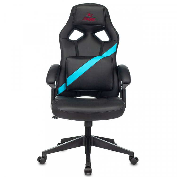 Кресло геймера пластик/кожзам Zombie DRIVER черный/голубой