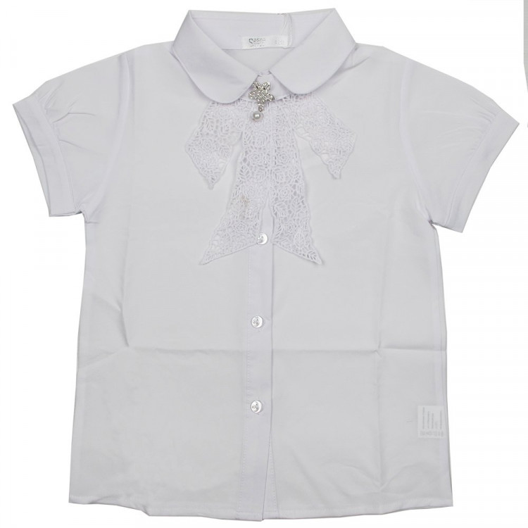 Блузка для девочки (Sasha style) короткий рукав цвет белый арт.S1337/003 размерный ряд 30/122-34/134