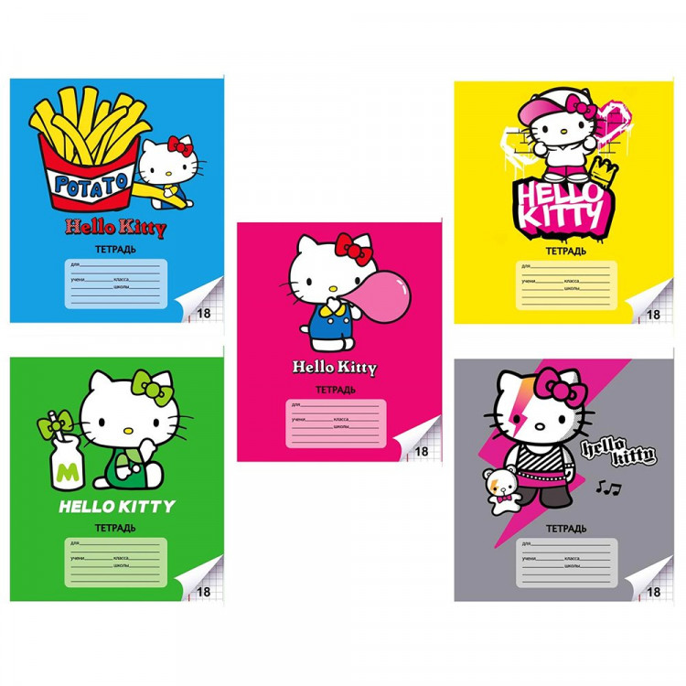 Тетрадь 18 листов клетка (CENTRUM) Hello Kitty ВД-лак ассорти арт.74558
