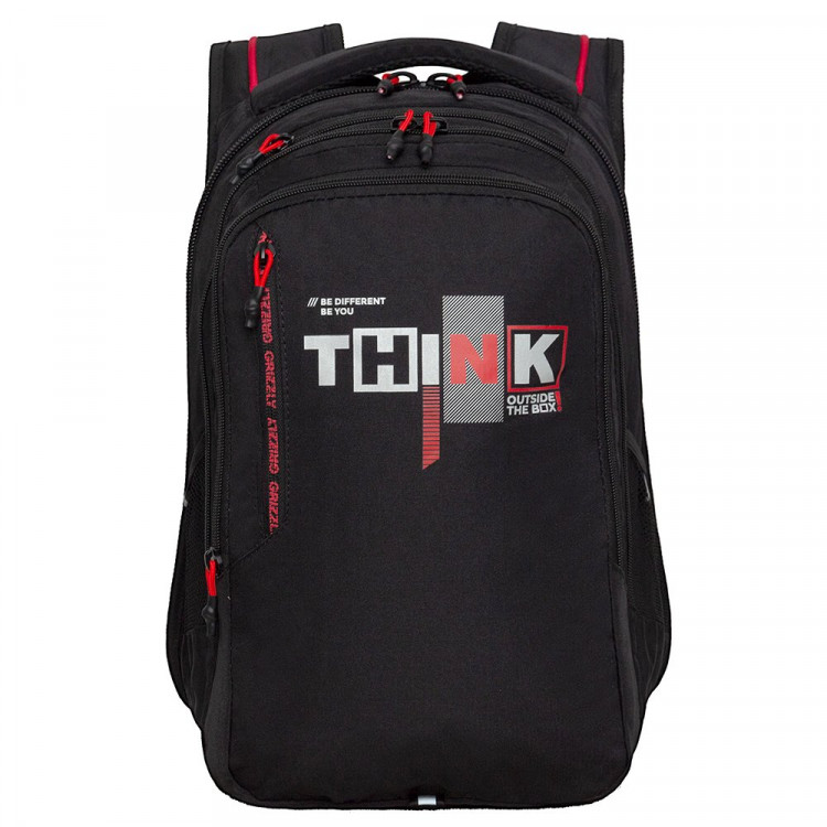 Рюкзак для мальчиков (Grizzly) арт.RU-438-1/2 черный-красный 31х42х22 см