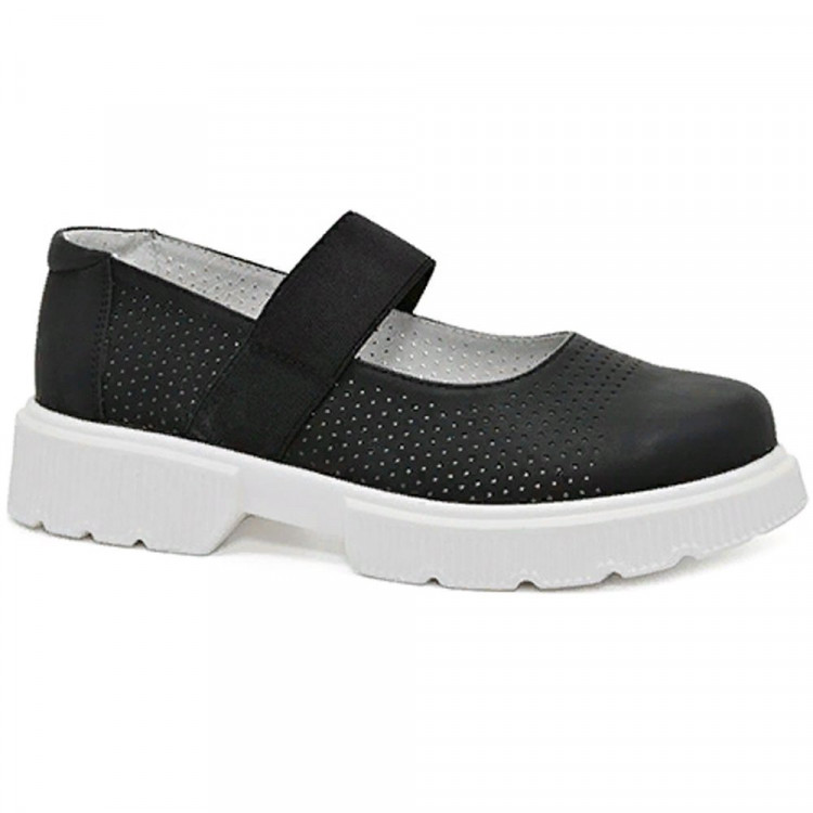 яяяТуфли для девочки (QWEST) черные верх-искусственная кожа подкладка-натуральная кожа артикул 222T-G6-3221