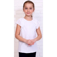 Джемпер для девочки трикотажный (Ликру) короткий рукав цвет белый арт.0222 ОРХИДЕЯ размерный ряд 32/128-42/164