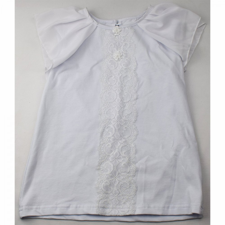 Джемпер для девочки трикотажный (Ликру) короткий рукав цвет белый арт.0222 ОРХИДЕЯ размерный ряд 32/128-42/164