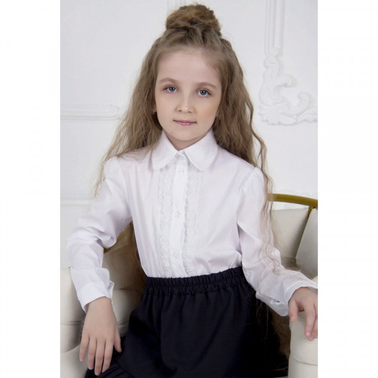 Блузка для девочки (Каталея) длинный рукав цвет белый арт.Инга размерный ряд 32/128-40/152