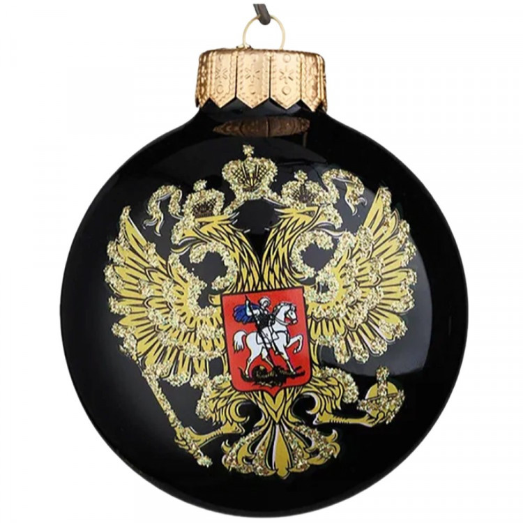 Шар стекло 10см (серия Премиум) "Герб России_чёрный" п/у арт.КУ-100-224327/1п