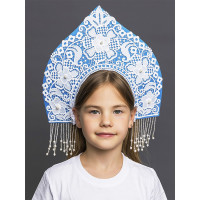 Кокошник детский "Снегурочка Кружевница" сине-голубой б/р арт.3046 к24