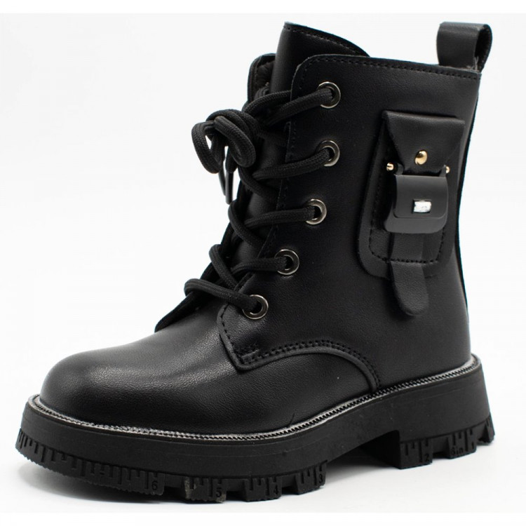 Ботинки для девочки (Колобок) цвет черный верх-искусственная кожа подкладка - байка размерный ряд 27-32 артикул kok-6469-01