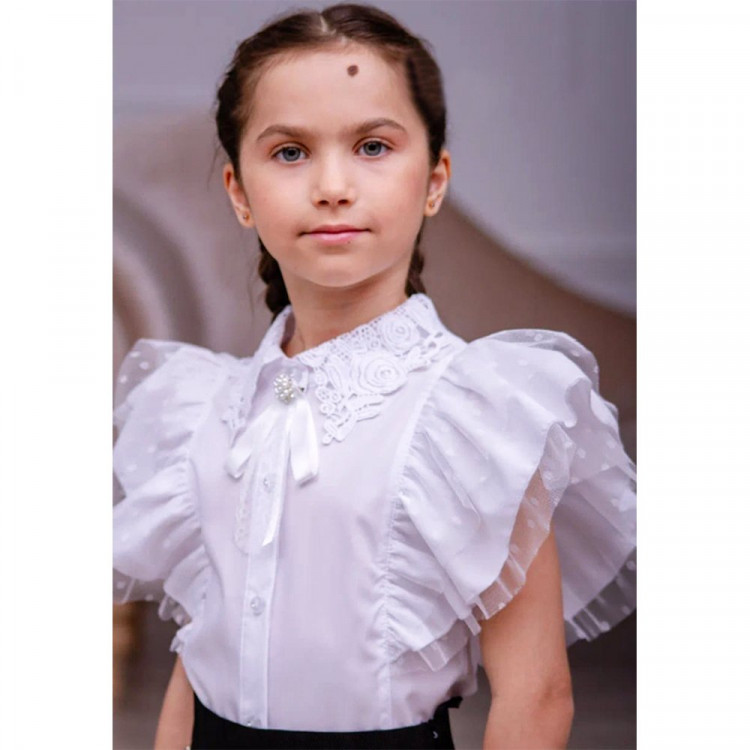 Блузка для девочки (Sasha style) короткий рукав цвет белый арт.S974A/003 размерный ряд 32/128-40/152