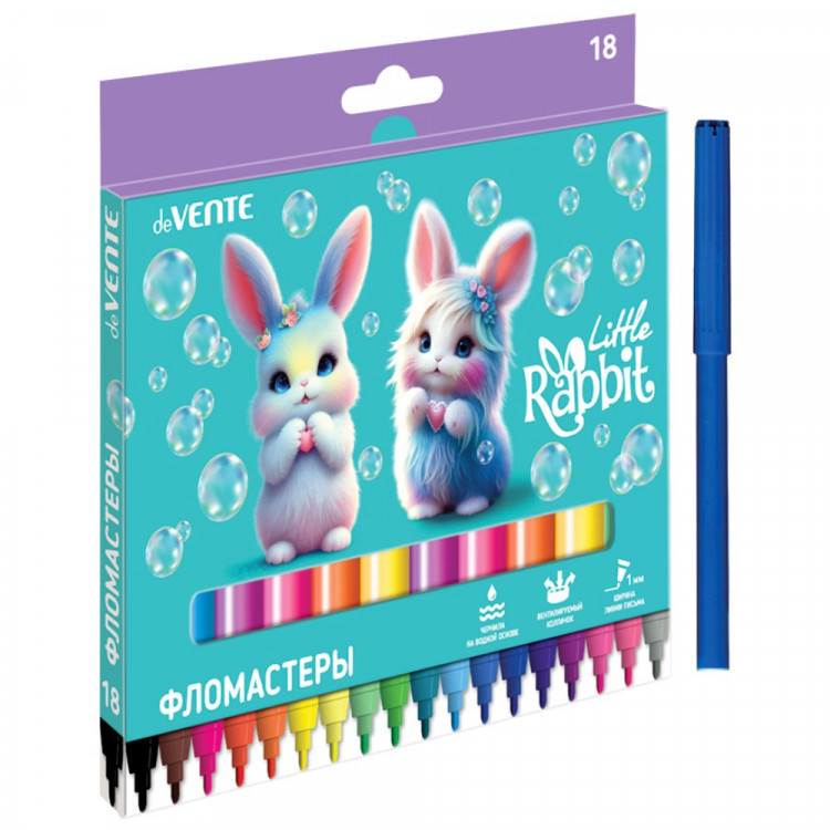 Фломастеры (deVENTE) Little Rabbit 12 цветов вентилируемый колпачок картонная коробка арт.5082626