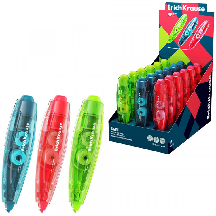 Корректирующая лента 5мм*6м ErichKrause Риф (Spin Reef) ассорти арт.63173 (Ст.18)