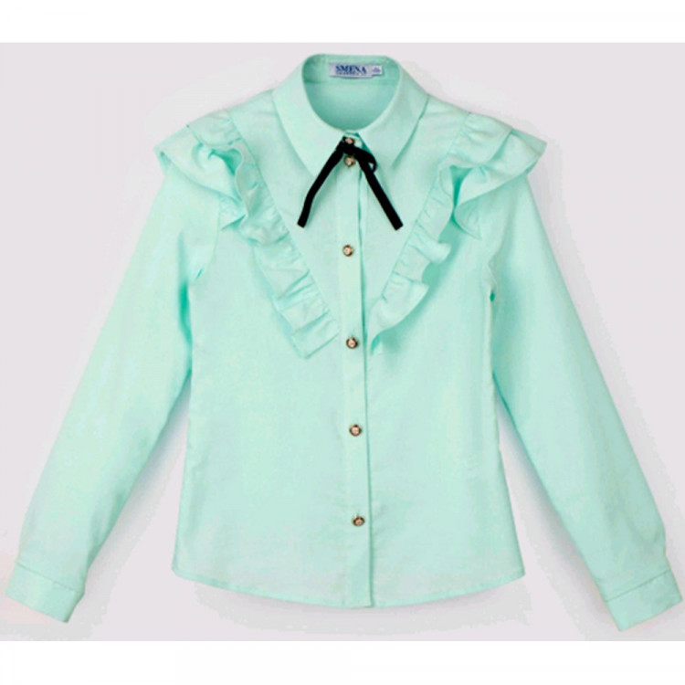 Блузка для девочки (СМЕНА) длинный рукав цвет мятный арт.B340.04 размерный ряд 34/134-38/158