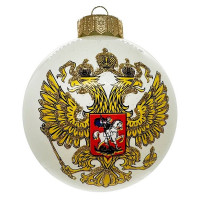 Шар стекло 10см (серия Премиум) "Герб России_белый" п/у арт.КУ-100-224327/п
