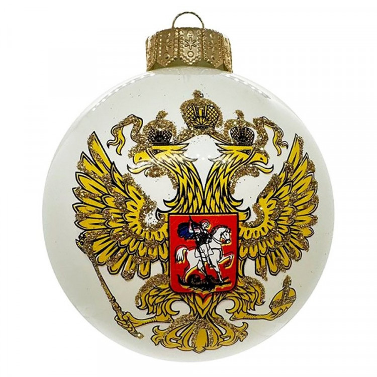 Шар стекло 10см (серия Премиум) "Герб России_белый" п/у арт.КУ-100-224327/п