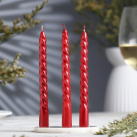 Свеча коническая витая 15см 03шт/наб. "Праздник" цв.рубиновый арт.3636063