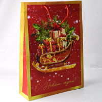 Пакет подароч. бумаж. 33*45,7см "Сани с подарками" цв.красный арт.95783FE