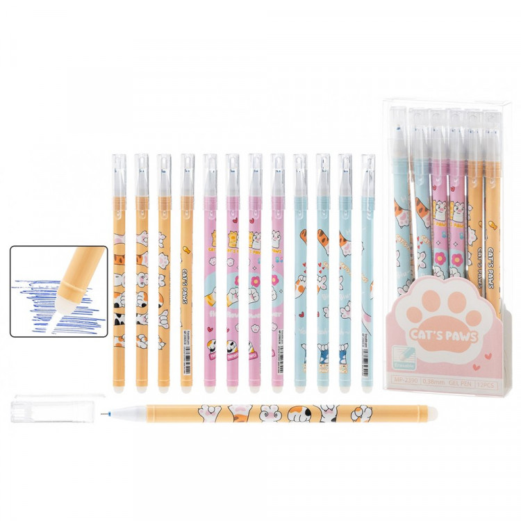 Ручка гелевая ПИШИ-СТИРАЙ (МС) синяя Лапки 0,38мм арт.MP-2390 (Ст.12)