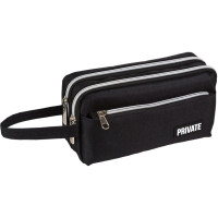 Пенал-косметичка 2 отделения (deVente) Private карман на молнии, ручка-петля 225х110х90мм черный арт.7029501