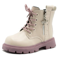 яяяБотинки для девочки (Колобок) цвет бежевый верх-искусственная кожа подкладка - байка размерный ряд 26-30 артикул kok-E10-2