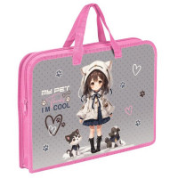 Сумка пластик А4 (Оникс) на молнии ручка-тесьма арт ПТ-14 Аниме с питомцами печать на пластике