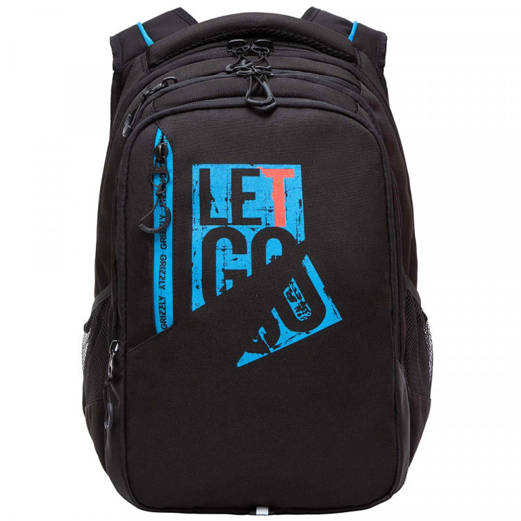 Рюкзак для мальчиков (Grizzly) арт.RU-438-3/2 черный-синий 31х42х22 см