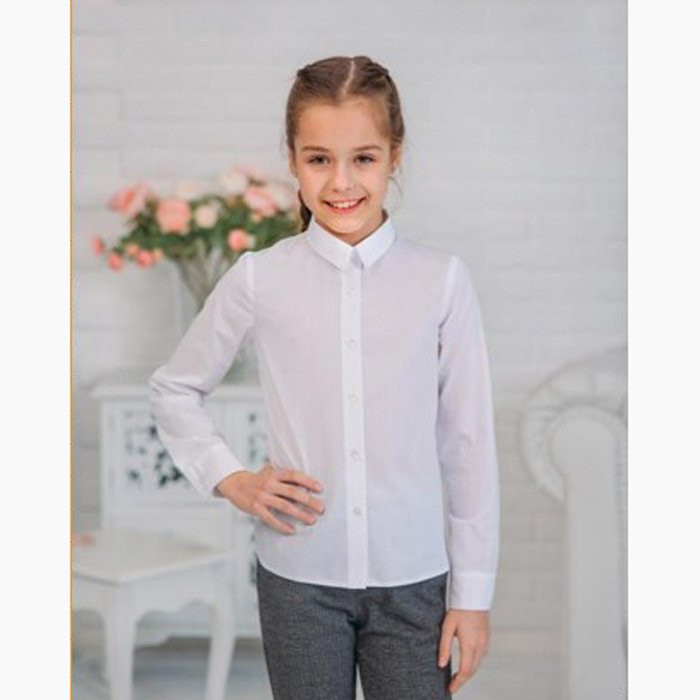 Блузка для девочки (Ажур) длинный рукав цвет белый арт.01-д размер 34/140