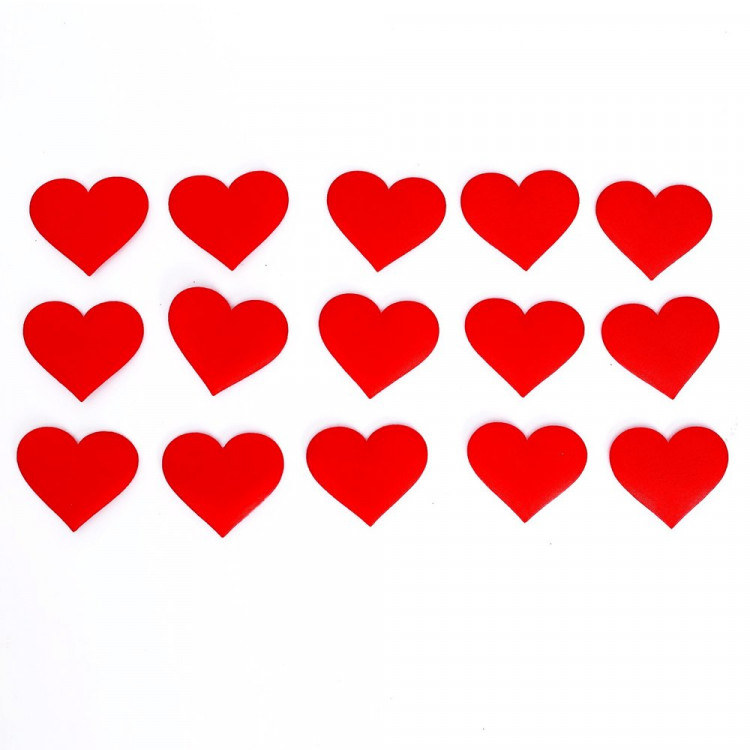 Сердечки декоративные на клеевой основе, набор 15шт 3,5*3см красный арт.7532271