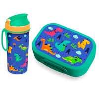 Набор посуды: ланч-бокс 0,98л.и стакан с крышкой 0,4л "Пластишка" зеленый арт.431331409