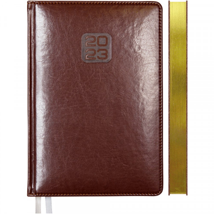 юЕжедневник А5 2023 к/з deVENTE "Bravo" коричневый, золот. срез 176л, 2 ляссе арт.2032304