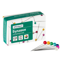 Булавка канцелярская 28мм 150шт OfficeSpace картонная коробка цветные круглые головки арт.SP28_2262 (Ст.20)