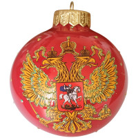 Шар стекло 10см (серия Премиум) "Герб Россиий_красный" п/у арт.КУ-100-224327/2п